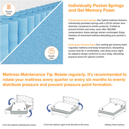 Twin Size Medium Hybrid Memory Foam 8 in. Individual Pocket Spring Pillow Top Support and Breathable Mattress