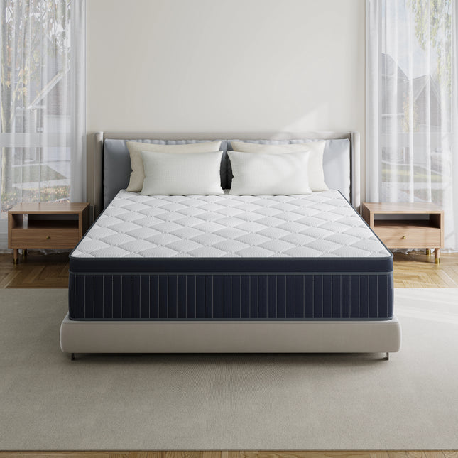 Twin Size Plush Hybrid Gel Memory Foam 12 in. Innerspring Euro Top Hypoallergenic and Cooling Mattress