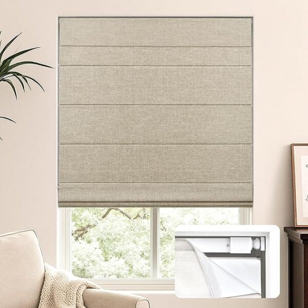 44 in W Blackout Beige Roman Shade Lightweight Fabric Blinds for Indoor Windows
