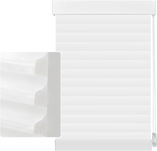 59in H White Light Filtering Dual Layer Blinds Shades for Windows