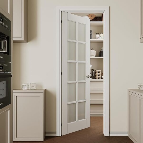 28''x80'' 10-Panel Frosted Glass Interior Door Slab Shaker, Pre-Built Panel for Barn Doors, Pocket Doors, French Door, for Pantry, Bedroom, Closet, Laundry & Bathroom, White Prefinish&Paintable