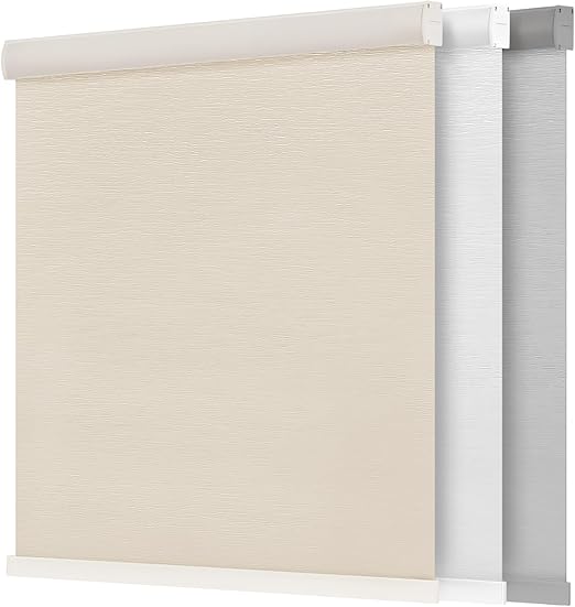 71in W Cream Light Filtering Jacquard Fabric Roller Shades Blinds for Indoor Windows
