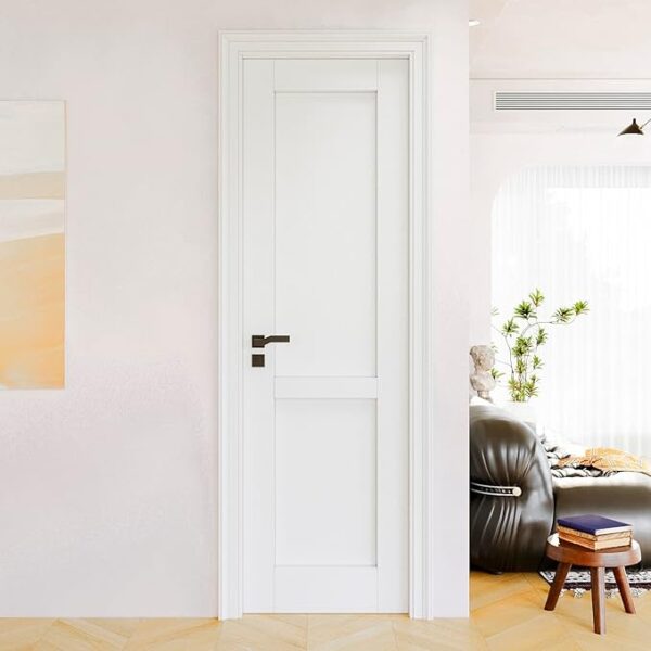 24"x80" CARB P2 Pre-Built Solid Core & Pre-Finished & Paintable Wood Doors, Interior Door for Bedroom, 2-Panel Swing Shaker w/o Frame, White Pantry Door, French Doors