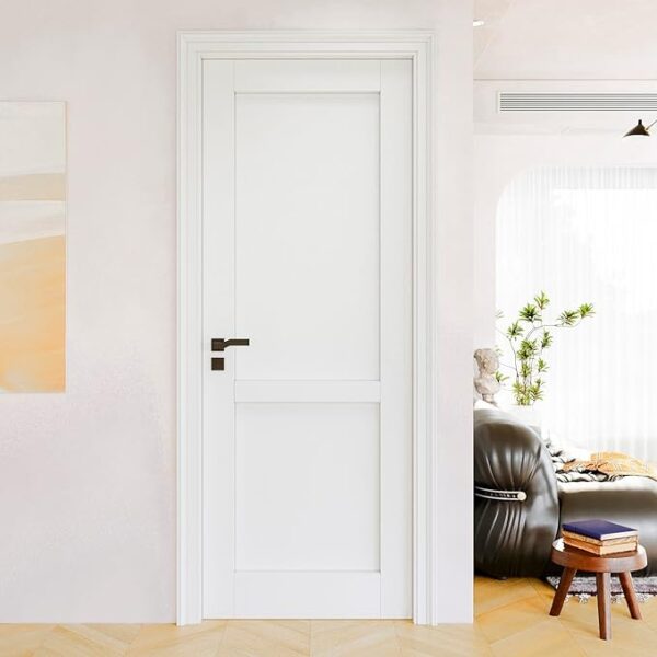 30"x80" CARB P2 Pre-Built Solid Core & Pre-Finished & Paintable Wood Doors, Interior Door for Bedroom, 2-Panel Swing Shaker w/o Frame, Wood White Room Door, Barn Doors