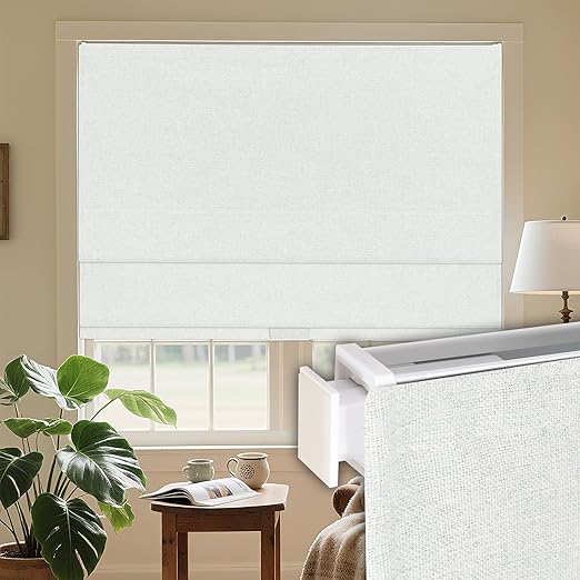 55" W Blackout White Roman Shades Fabric Blinds for Windows